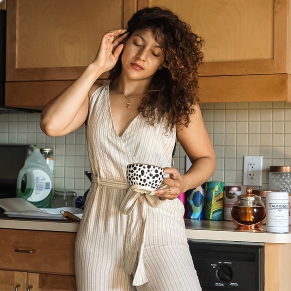 Pants - Wrap Front Open Back Striped Jumpsuit Pants - Wrap Front Open Back Striped Jumpsuit